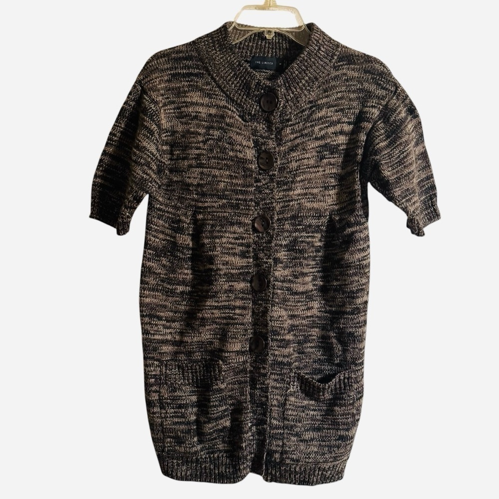 Y2K The Limited Brown Gray Marled Cardigan Wool Blend Button Up Short Sleeve M